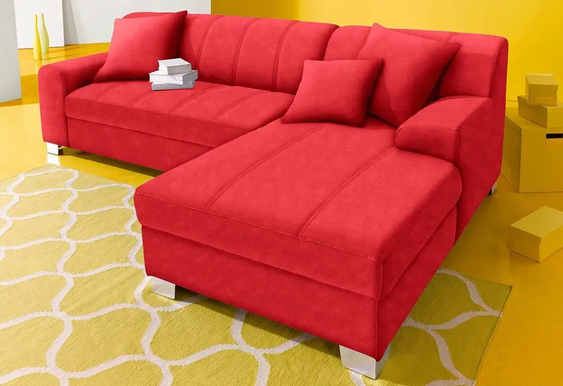 DOMO collection Ecksofa TURAH 239x152 cm, inkl. Zierkissen, moderne Steppung, wahlw. mit Bettfunktion, L-Form, Unser Dauertiefpreis, Rot, – Produktbild 2 von 5