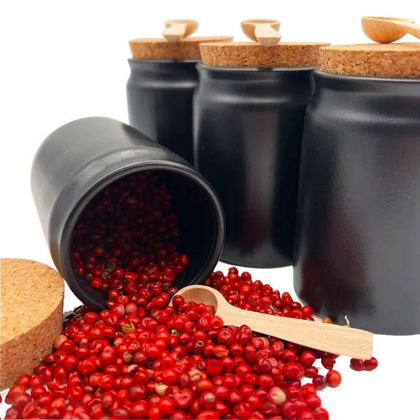 mikken mikken 4x Gewürzdose keramik schwarz mit Löffel Gewürzgläser Set mit Korken – Produktbild 2 von 3