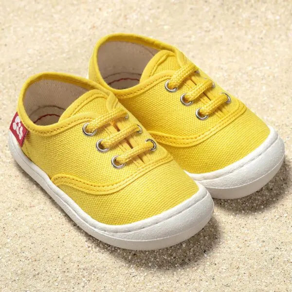 Pololo Pololo leichter Sommersneaker "Pepe" aus Baumwolle (Bio kbA), Größen 20-27, Gelb, – Produktbild 1 von 4