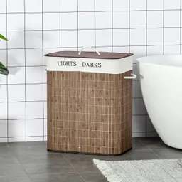 HOMCOM HOMCOM Wäschebox Wäschekorb abnehmbar mit 3 Griffe Polyester Metall Braun+Weiß – Produktbild 1 von 1