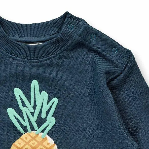Sense Organics Sense Organics Baby Sweatshirt, Modell SIAM, Ananas-druck auf dunklem petrol, – Produktbild 2 von 4