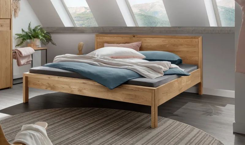 Home affaire Massivholzbett Huven Doppelbett, Holzbett, hohe Belastbarkeit: 200kg je Seite (1-tlg., in 4 Breiten, Einlasstiefe 16 oder 20cm, niedrige Fußhöhe), Massivholz, Skandinavisches Design, Robust, stabil, FSC zertifiziert, Beige, – Produktbild 2 von 4