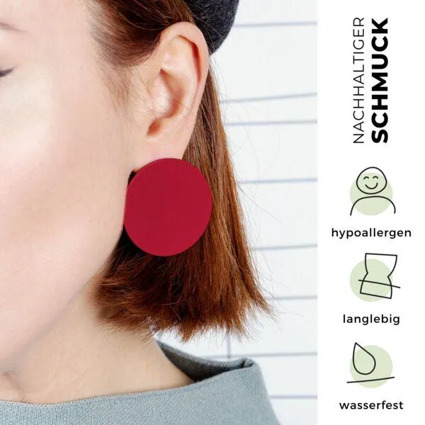 ALEXASCHA ALEXASCHA Runde Statement Ohrringe aus Titanzink | 40mm, Rot, – Produktbild 3 von 4