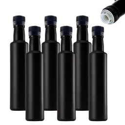 mikken mikken Ölflaschen 250 ml mit Ausgießer matt schwarz runde Dosierflasche mit Etiketten – Produktbild 1 von 1