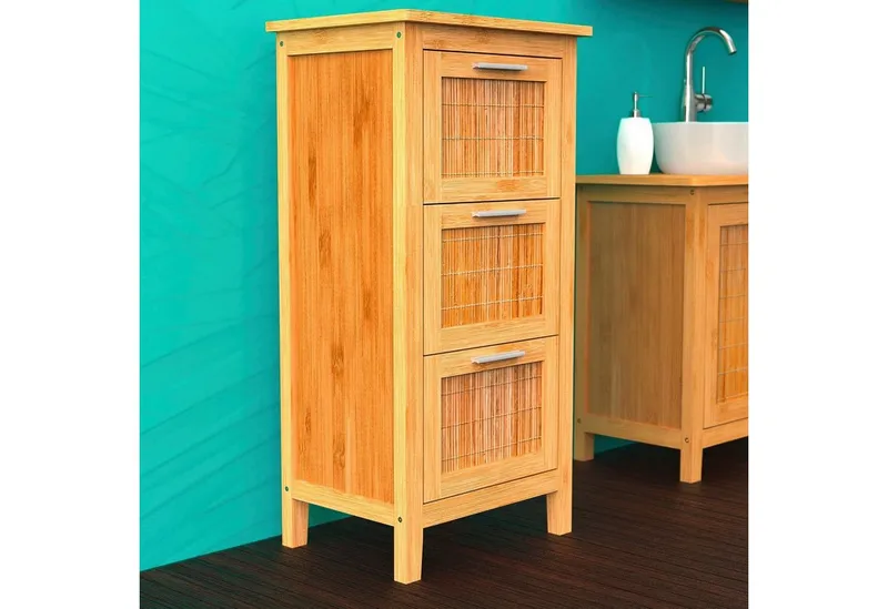 Eisl Eisl Unterschrank Bambus Badschrank schmal mit 3 Schubladen, Braun, – Produktbild 1 von 5