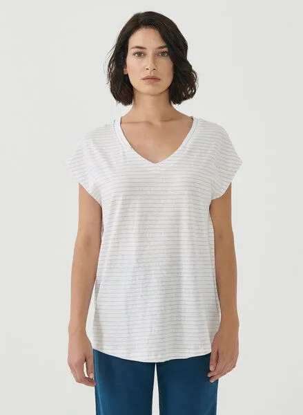ORGANICATION ORGANICATION Gestreiftes T-Shirt aus Bio-Baumwolle und Leinen, Off white/lavender fog, – Produktbild 1 von 4
