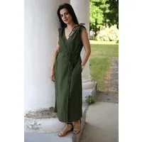 Amber Linen Amber Linen Damen vegan Wickelkleid Dubai Waldgrün – Produktbild 1 von 1
