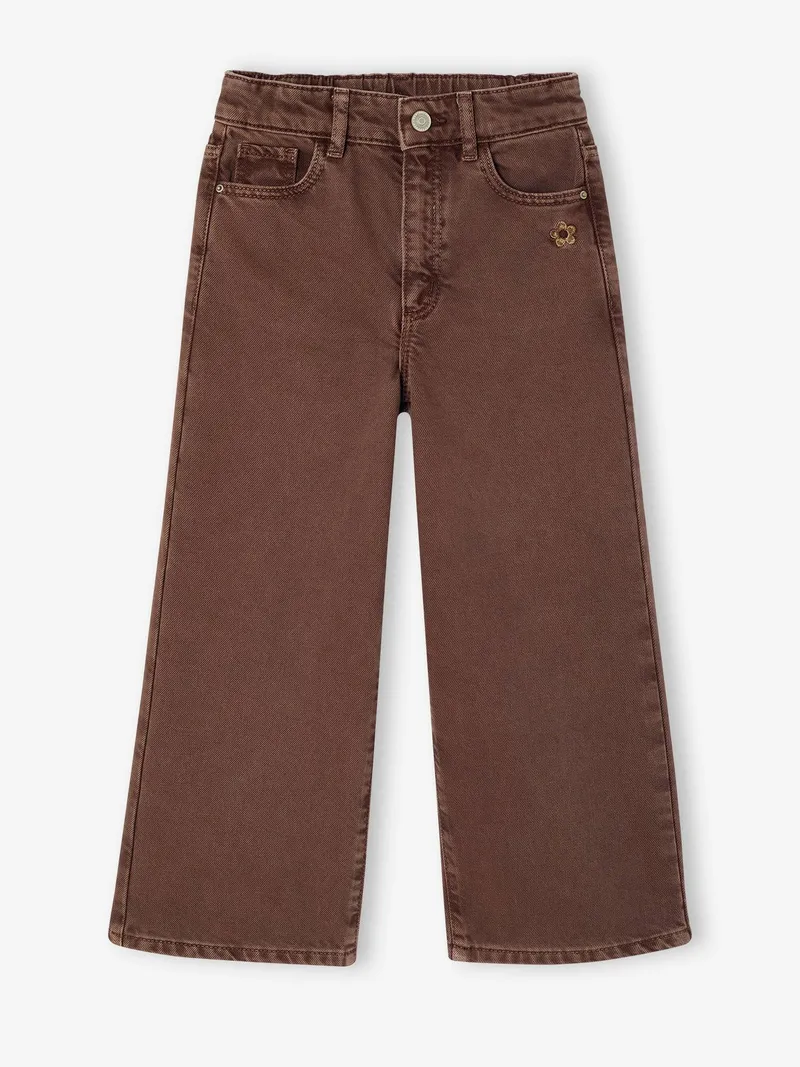 Vertbaudet Weite Mädchen Hose mit Blumenstickerei, Schokolade, – Produktbild 2 von 3