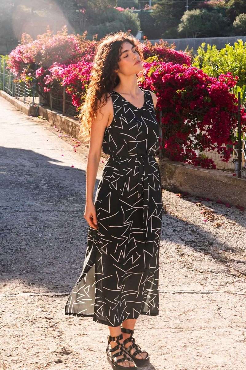 WiDDA Widda Damen vegan Kleid Vani Lines Schwarz, Schwarz, – Produktbild 2 von 2