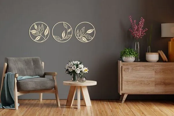 BeWooden BeWooden Wanddekoration aus Holz - Blätter Siluette - 3 Stck – Produktbild 2 von 2