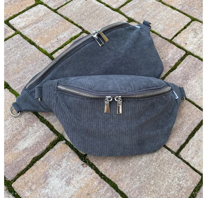 MAONI Bauchtasche Cord Dunkelgrau mit zwei Taschengurten – Produktbild 2 von 5