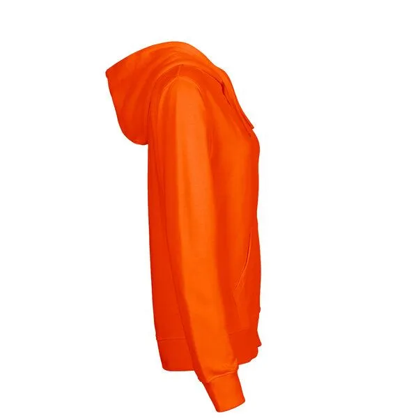 HANDGEDRUCKT HANDGEDRUCKT "Origami-Kranich" Frauen HOODY aus reiner Biobaumwolle (kbA), Orange, – Produktbild 3 von 4
