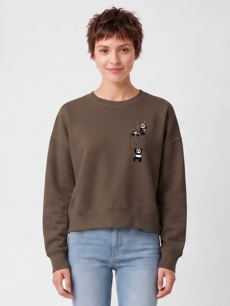watapparel watapparel Sweatshirt Frauen Pocket Pandas, Mocha, – Produktbild 2 von 2