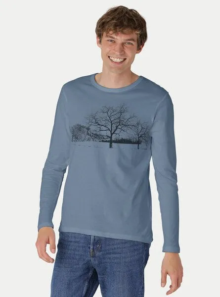 Peaces.bio - handbedruckte Biomode Peaces.bio - handbedruckte Biomode Herren Langarmshirt Landscape, Blaugrau, – Produktbild 2 von 2