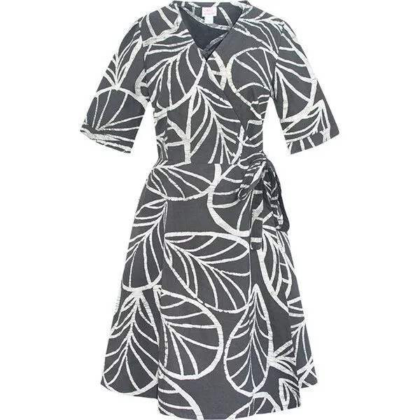 Global Mamas Global Mamas Bio Sommer- & Herbstkleider - WRAP - Ocean Tropics/Canopy Charcoal/Argyle Wine, Grau, – Produktbild 1 von 3