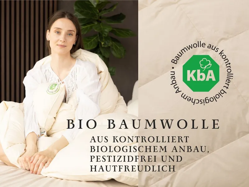 Vitaschlaf Gänsedaunenbettdecke Vitaschlaf® BIO-LUXE-KBA Bettdecken für Sommer Winter Ganzjahresdecke, Füllung: 100% Gänsedaunen, Bezug: 100% BIO-Baumwolle, Bettdecke 135x200 cm, 155x220 cm und weitere Größen, Beige, – Produktbild 4 von 6