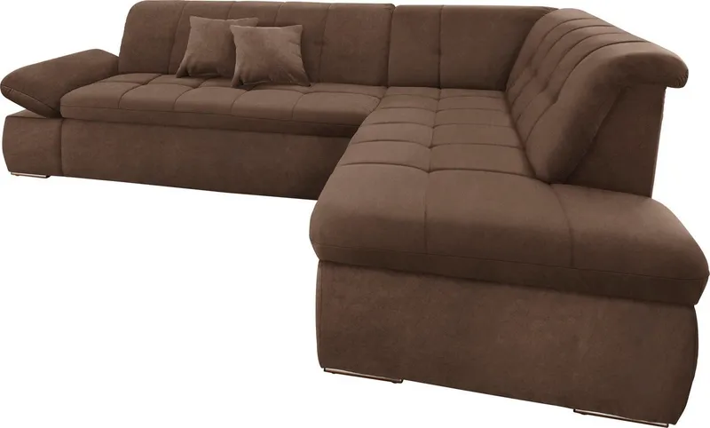 DOMO collection Ecksofa NMORIC inkl. Zierkissen 273x216x80 cm L-Form, Ottomanen-Abschluss, wahlweise mit Bettfunktion und Armlehnverstellung, Braun, – Produktbild 2 von 8