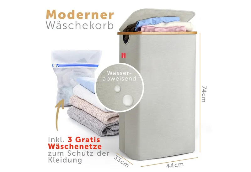 Blumtal Wäschekorb 1,2 oder 3 Fächer mit herausnehmbaren Wäschesäcken 100, 140 oder 150L, in drei Größen erhältlich, Beige|braun, – Produktbild 2 von 5