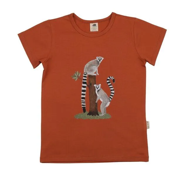 Walkiddy Walkiddy T-Shirt Rostrot Lemuren-Frontprint Bio-Baumwolle GOTS – Produktbild 1 von 3