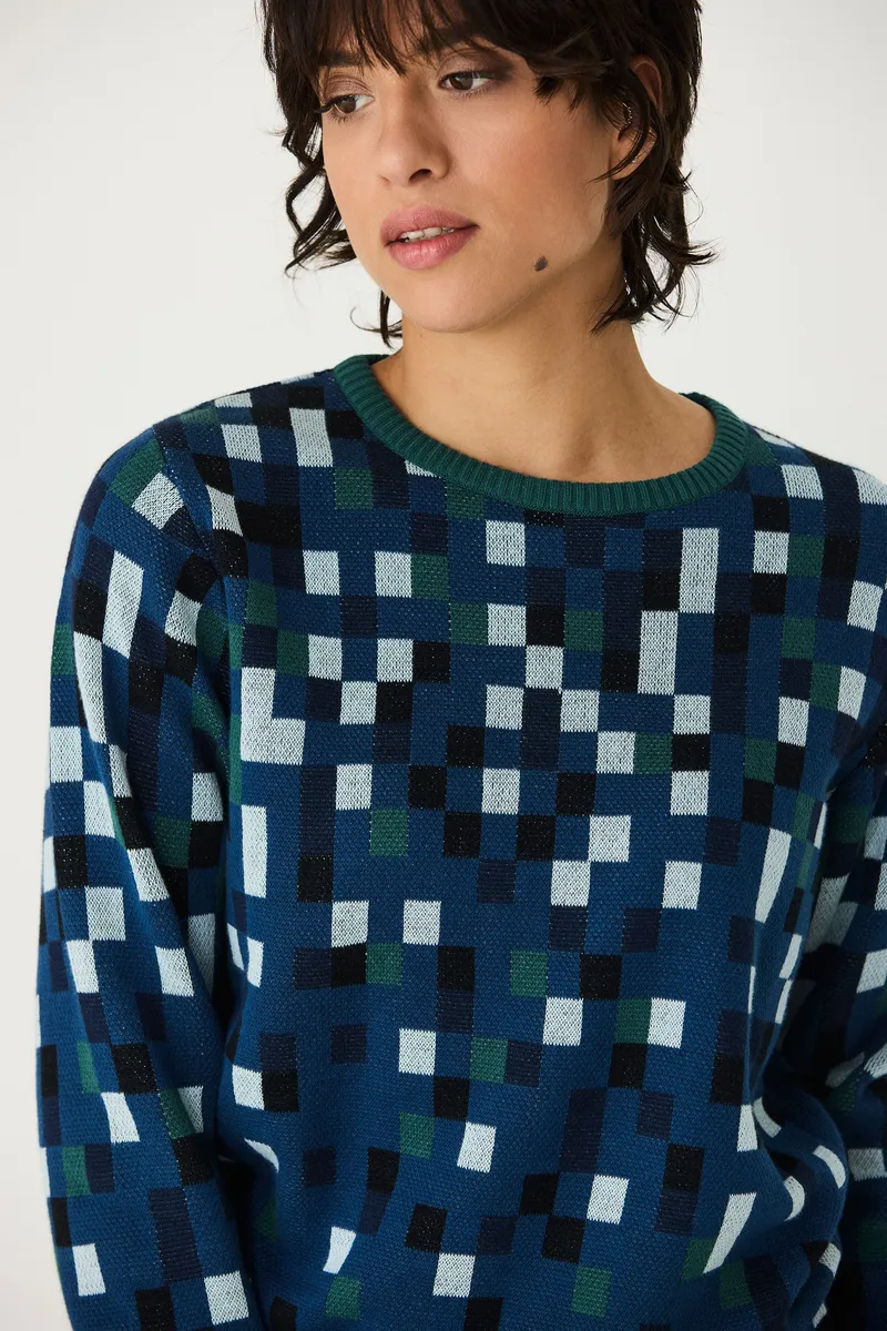 SKFK SKFK Damen vegan Pullover Iradi Mehrfarbig Blau, Blau, – Produktbild 2 von 2