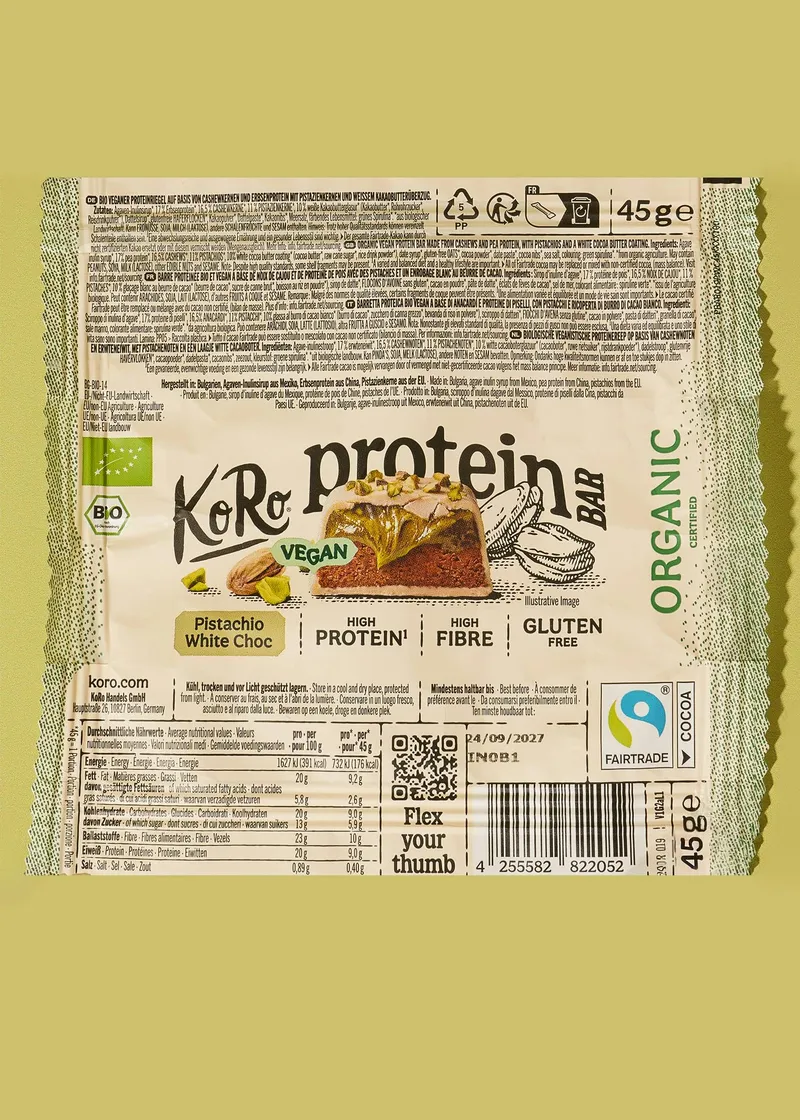 KoRo Vegan Bio Protein Bar Pistachio White Choc | 45 g – Produktbild 5 von 5