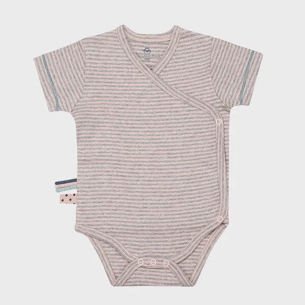 OrganicEra Baby S/S Kimono Body gestreift 'OrganicEra' aus Bio-Baumwolle, Rosa, – Produktbild 2 von 4