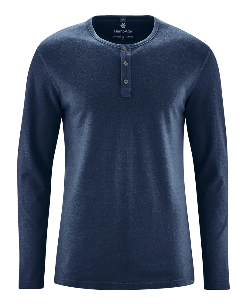 HempAge Hempage Herren vegan Langarm Henley Aus Gebürstetem Stoff Marineblau, Blau, – Produktbild 1 von 2