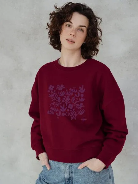 Kultgut Kultgut Artdesign - Biofair- Pulloversweater im Boxistyle / Flowers by Night, Dunkelrot, – Produktbild 1 von 2