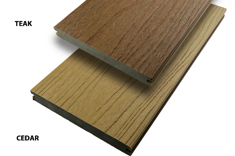 woodstore24 WPC coextrudiert Bi-Colour Massivdiele, 20 (S) x 143 (B) mm, in teak-cedar, 3D Holzoptik, Länge: 4,00 m – Produktbild 1 von 1