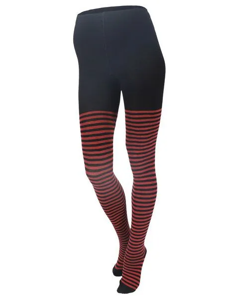 grödo grödo Damen Strumpfhose Ringel kbT Wolle Bio Baumwolle Elasthan, Schwarz-rouge, – Produktbild 1 von 2