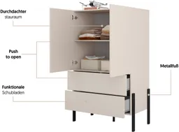 OTTO home Wäscheschrank Jukon, moderner griffloser Kleiderschrank, Metallfüsse, Made in Europe (90x150x50, ideal für kleine Räume oder Nischen) Mehrzweckschrank,2 Schubladen, 2 Türen, FSC-zertifiziert – Produktbild 1 von 1