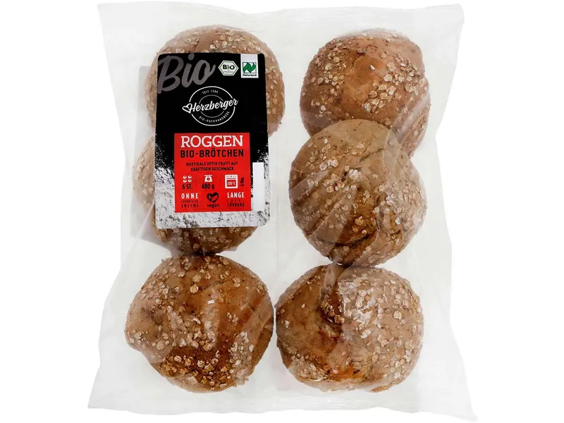 Herzberger Herzberger Bio-Roggenbrötchen, zum Aufbacken, 6er-Pack, 480 g – Produktbild 1 von 1