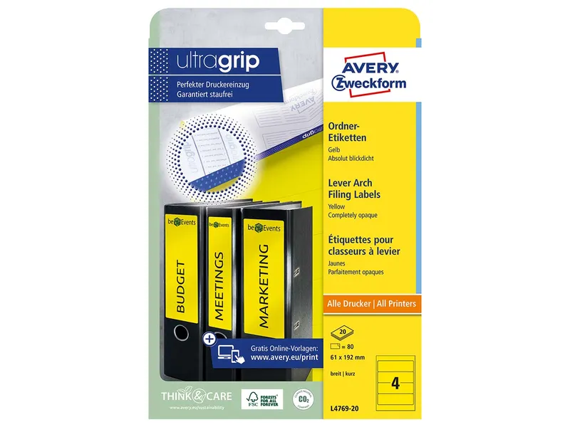 Avery Zweckform 80 Rückenschilder für Rücken 70-80 mm, 192 x 61 mm gelb – Produktbild 2 von 3