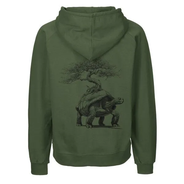 HANDGEDRUCKT HANDGEDRUCKT "Lange Reise" Männer Zip-HOODY aus reiner Biobaumwolle (kbA), Militarygreen, – Produktbild 1 von 3