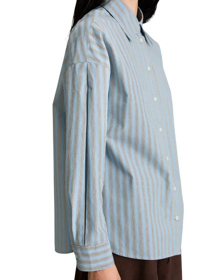 Marc O'Polo DENIM Langarmbluse aus gestreifter Papertouch-Popeline, Blau, – Produktbild 4 von 5
