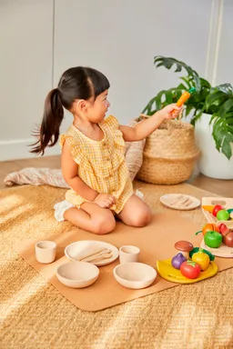PlanToys PlanToys Geschirr Set für die Kinderküche aus recyceltem Kautschukholz Durchmesser 16 cm, Höhe 1,9 cm – Produktbild 1 von 1