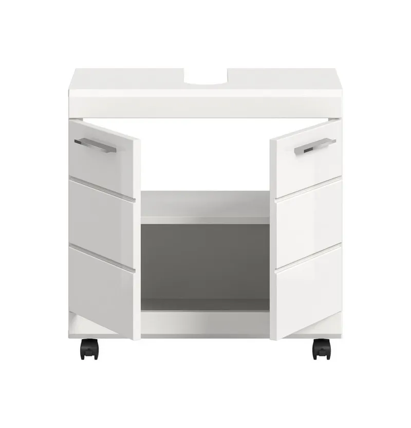 furnling Waschbeckenunterschrank auf Rollen - Scott mit Siphon-Ausschnitt und pflegeleichter Hochglanz-Front, Breite 60 cm, Weiß, – Produktbild 4 von 4