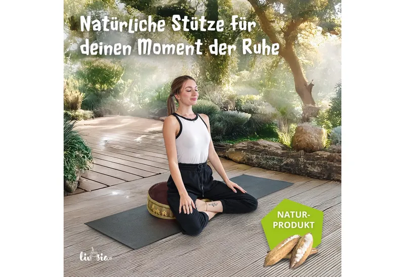 livasia Meditationskissen Zafukissen groß (Deluxe) - 45x15cm, Kapok, vegan, handgefertigt, Braun, – Produktbild 2 von 5