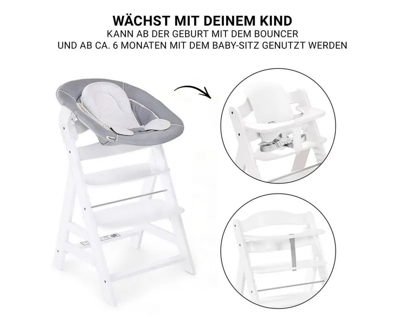 Hauck Hauck Hochstuhl Alpha Plus Newborn Set - White, Holz Babystuhl ab Geburt mit Neugeborenenaufsatz, Essbrett & Baby Seat, Weiß, – Produktbild 3 von 5