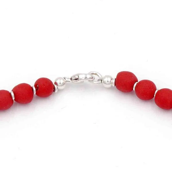 Mekhada Mekhada Halskette mit Silber und Perlen aus Recycling Glas, 46 cm, Rot, – Produktbild 2 von 2
