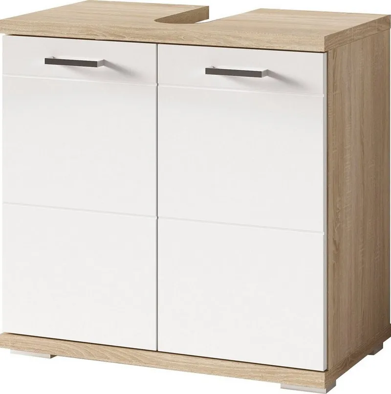 byLIVING Waschbeckenunterschrank Nebraska Breite 60 cm, mit Hochglanzlackierung und verchromten Metallgriffen, Beige, – Produktbild 3 von 5