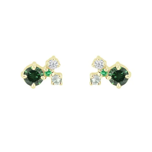 Eppi Eppi Grüne Cluster-Ohrringe mit grünen Diamanten und Edelsteinen Kerrie, Gelb, – Produktbild 1 von 4