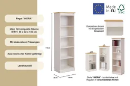 OTTO home Standregal Indra Bücherregal mit 5 Fächern und einer dekorativen Fräsung, aus Massivholz, 4 Einlegeböden, dekorative Fräsung – Produktbild 1 von 1
