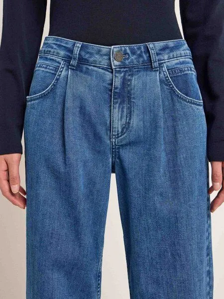 LANIUS LANIUS Marlenejeans mit Bundfalte aus Bio-Baumwolle, Mid blue denim, – Produktbild 8 von 8