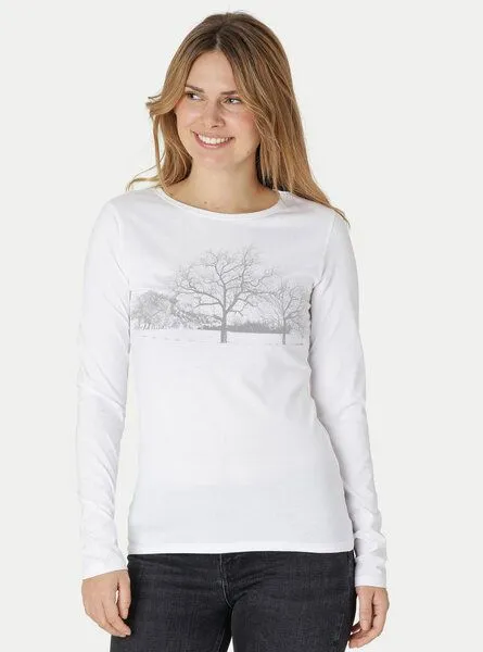 Peaces.bio - handbedruckte Biomode Peaces.bio - handbedruckte Biomode Damen Langarmshirt Landscape, Weiss, – Produktbild 1 von 2