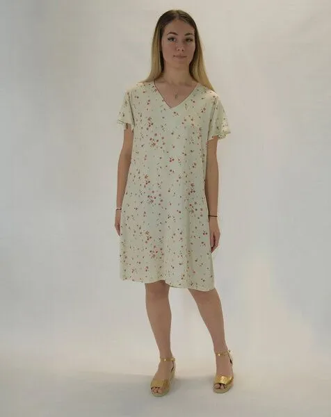 Aatise Aatise Shiftkleid Zelda mit Schmetterlingsärmel, oranger Druck, 100% EcoVero, Weiss, – Produktbild 3 von 4