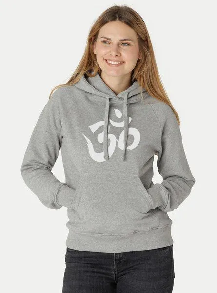 Peaces.bio - handbedruckte Biomode Peaces.bio - handbedruckte Biomode Bio-Damen-Kapuzensweater Om, Hellgrau, – Produktbild 2 von 2
