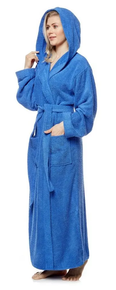 Arus Arus Damenbademantel Pandora, extra lang, mit Kapuze, 100% Baumwolle, für Spa & Zuhause, langform, 100% Baumwolle, Kapuze, Gürtel, mit Kapuze, extra lang, 100% Baumwolle, Blau, – Produktbild 3 von 5