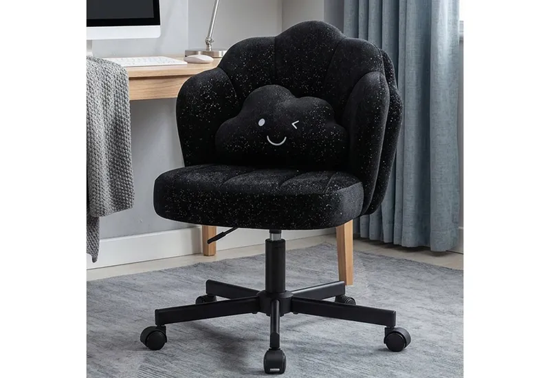 COMHOMA Bürostuhl Schminkstuhl Homeoffice Stuhl, Schreibtischstuhl Drehstuhl mit Rrollen, höhenverstellbar,für Schminktisch,Arbeitszimmer, Schwarz, – Produktbild 3 von 8