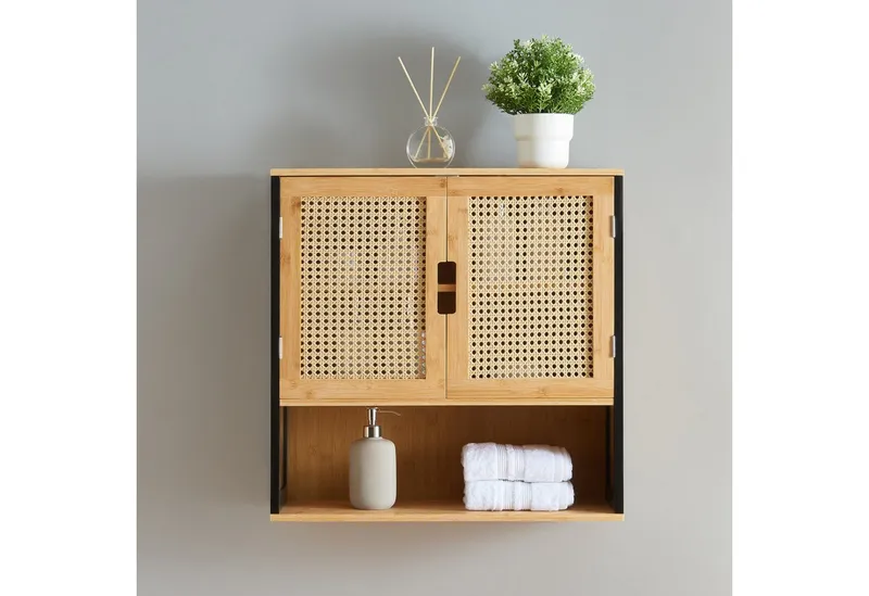 en.casa Hängeschrank »Tervola« mit 2 Türen 60x60x20 cm Schwarz / Bambus, Beige|schwarz, – Produktbild 3 von 5